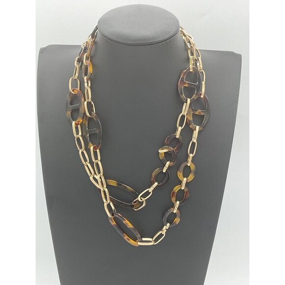 Tortoiseshell & Gold-Tone Link Necklace 19" Drop - Picture 2 of 3